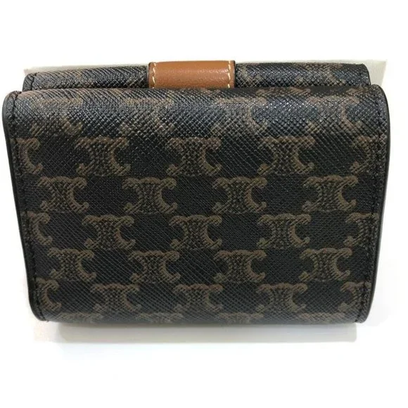 CELINE Triomphe Small trifold Compact wallet Trifold wallet PVC/Leather Brown - Picture 2 of 16